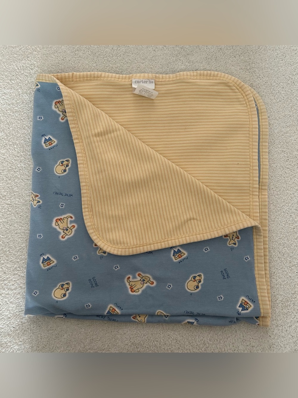 Vintage carters 100% cotton yellow and blue dogs planes blanket